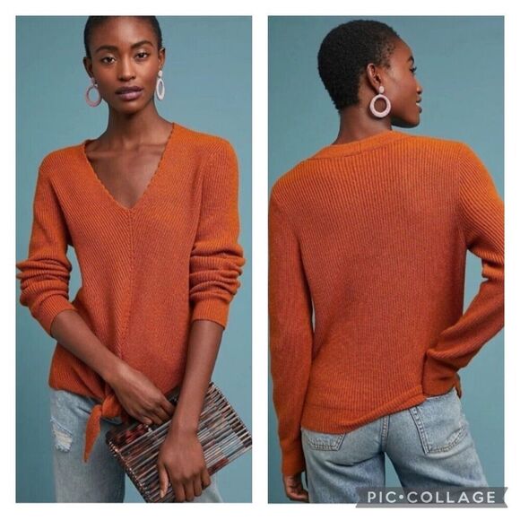 Anthropologie Sweaters - Anthropologie Moth Freeport Tie Front Sweater Rust Size Small